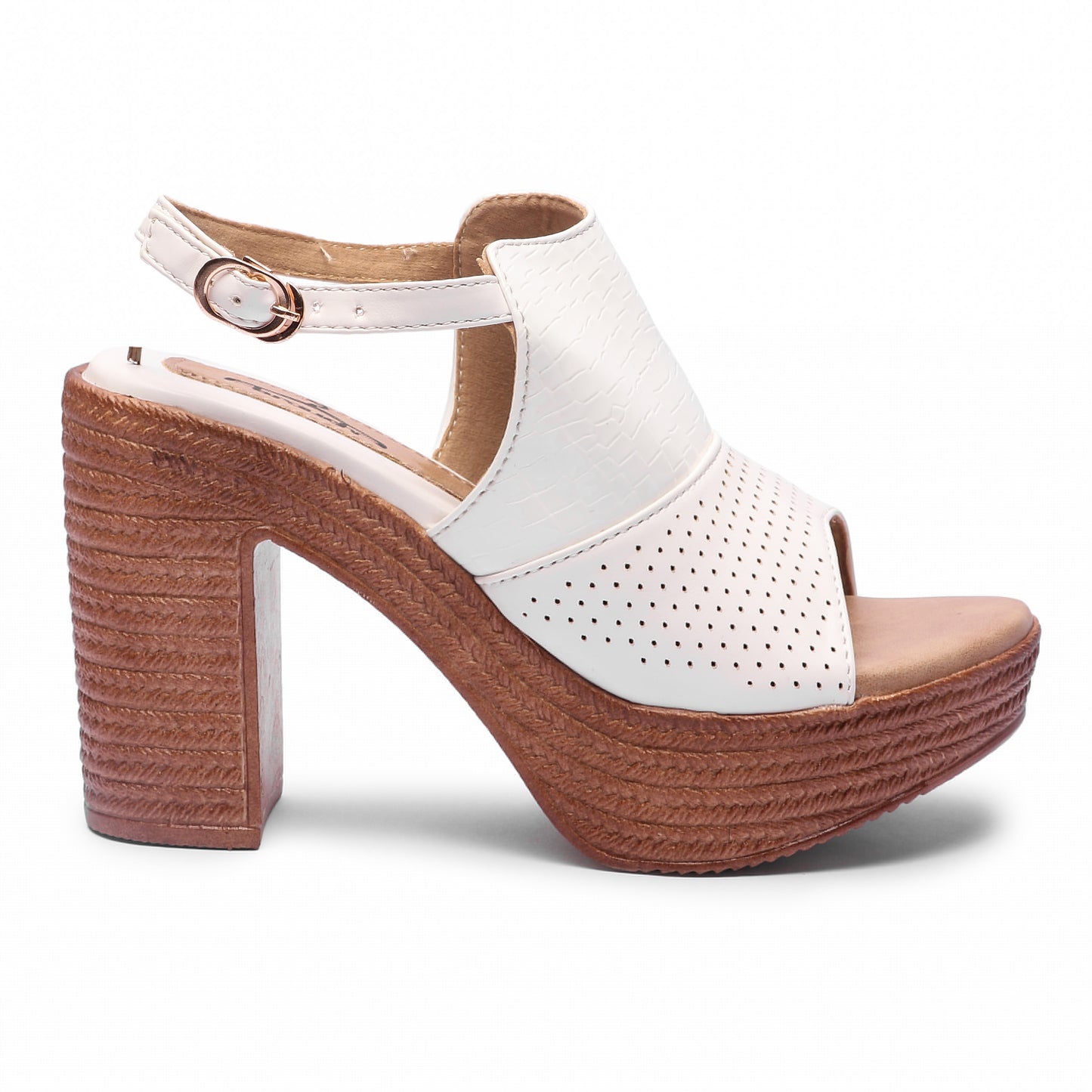 Brauch White Ankle Loop High Platform Heel Sandal