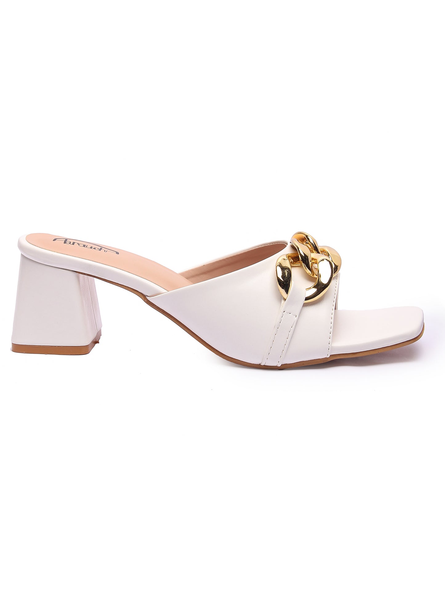 Brauch Women White Buckle Block Heel