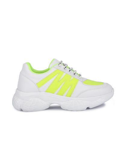 White and Neon Striped Casual Sneaker