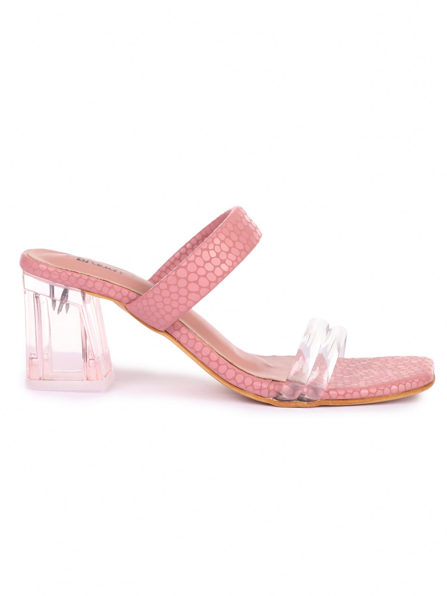 Brauch Women Peach Transparent Patterned Prism Block Heel