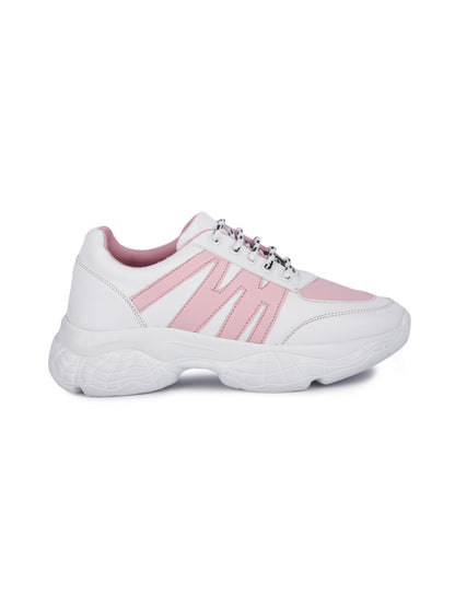 White Stylish Pink Striped Casual Sneaker