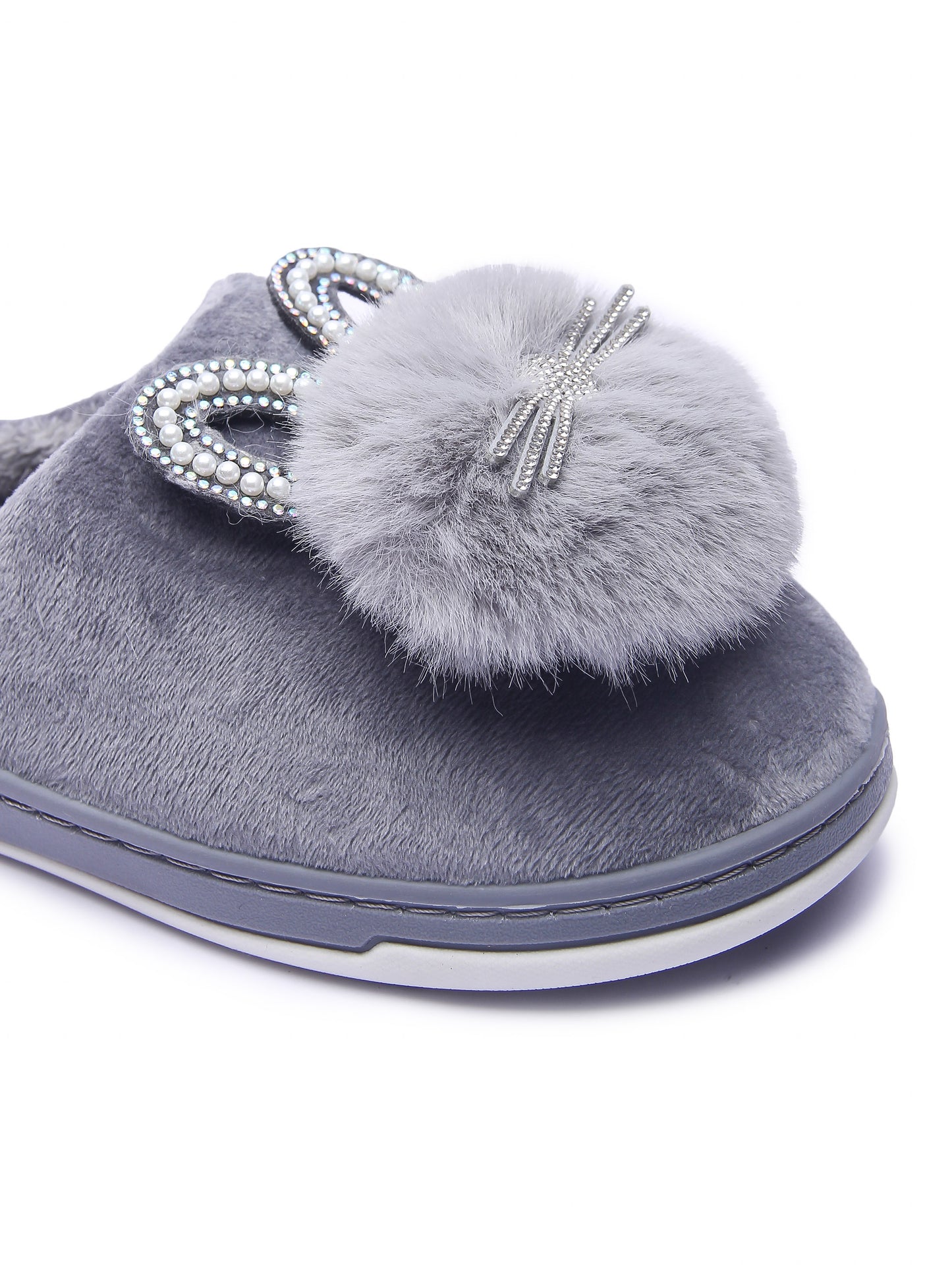Brauch Women's Grey Pearl Glitter Kitty Winter Slippers