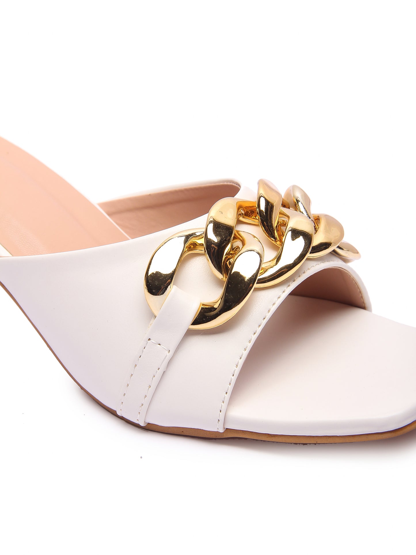 Brauch Women White Buckle Block Heel