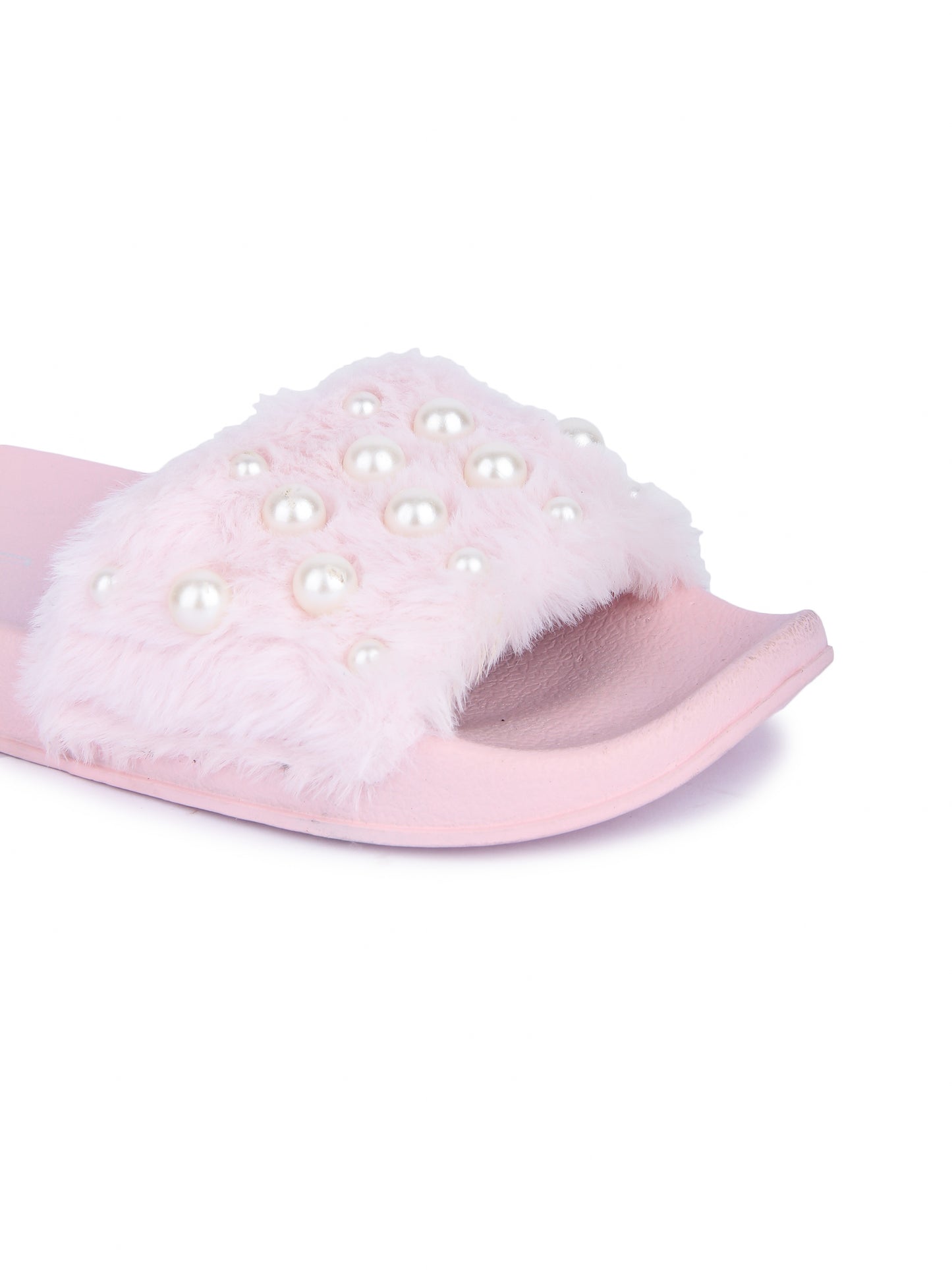 Brauch Women's Pink Fur Pearl Slides