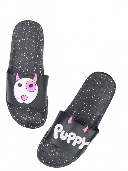 Brauch Women's Black Puppy Dotted Slides