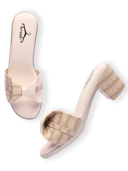 Brauch Beige Stylish Bow Block Heel