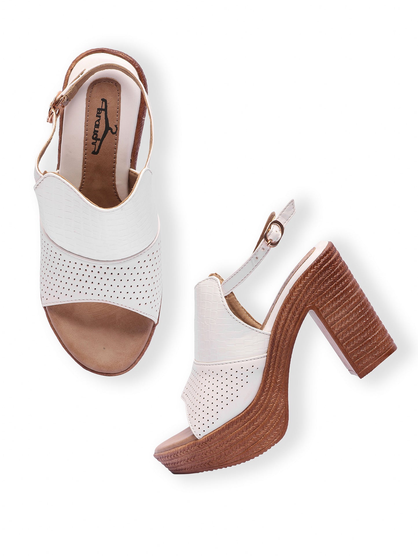 Brauch White Ankle Loop High Platform Heel Sandal