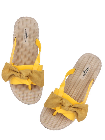 Brauch Women's Mustard Brown Bow Slides