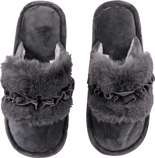 Brauch Women's Grey Fur Floral Winter Slippers