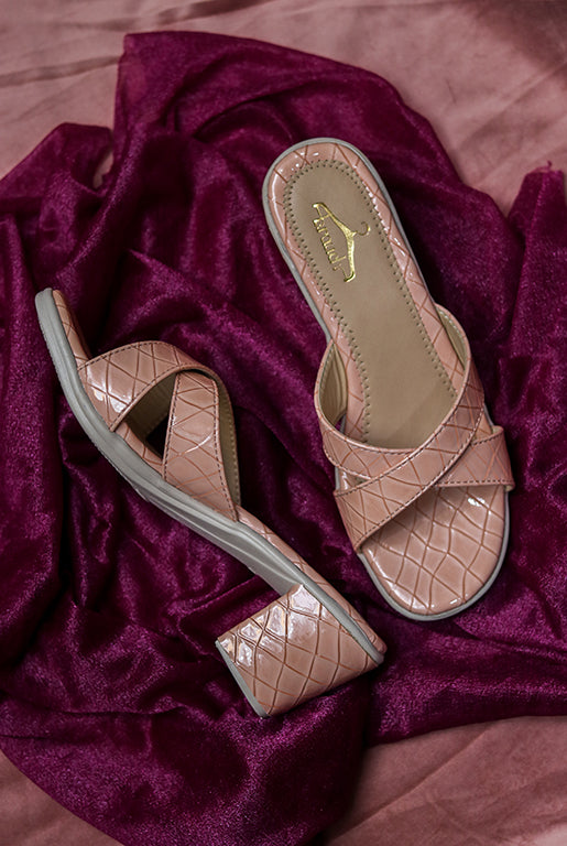 Brauch Women's Pink Croc Patterned Heels