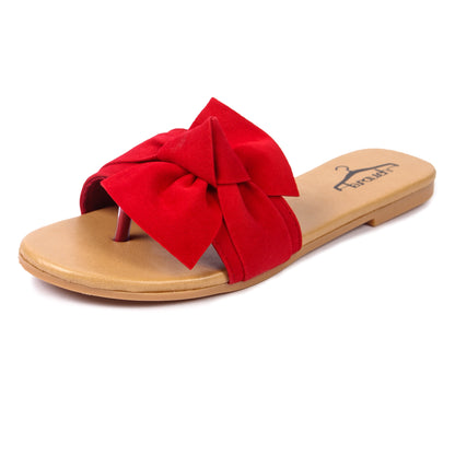 Brauch Women's Red Suede Bow Flats Slides