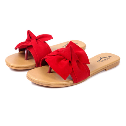 Brauch Women's Red Suede Bow Flats Slides