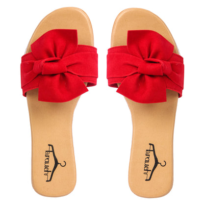 Brauch Women's Red Suede Bow Flats Slides