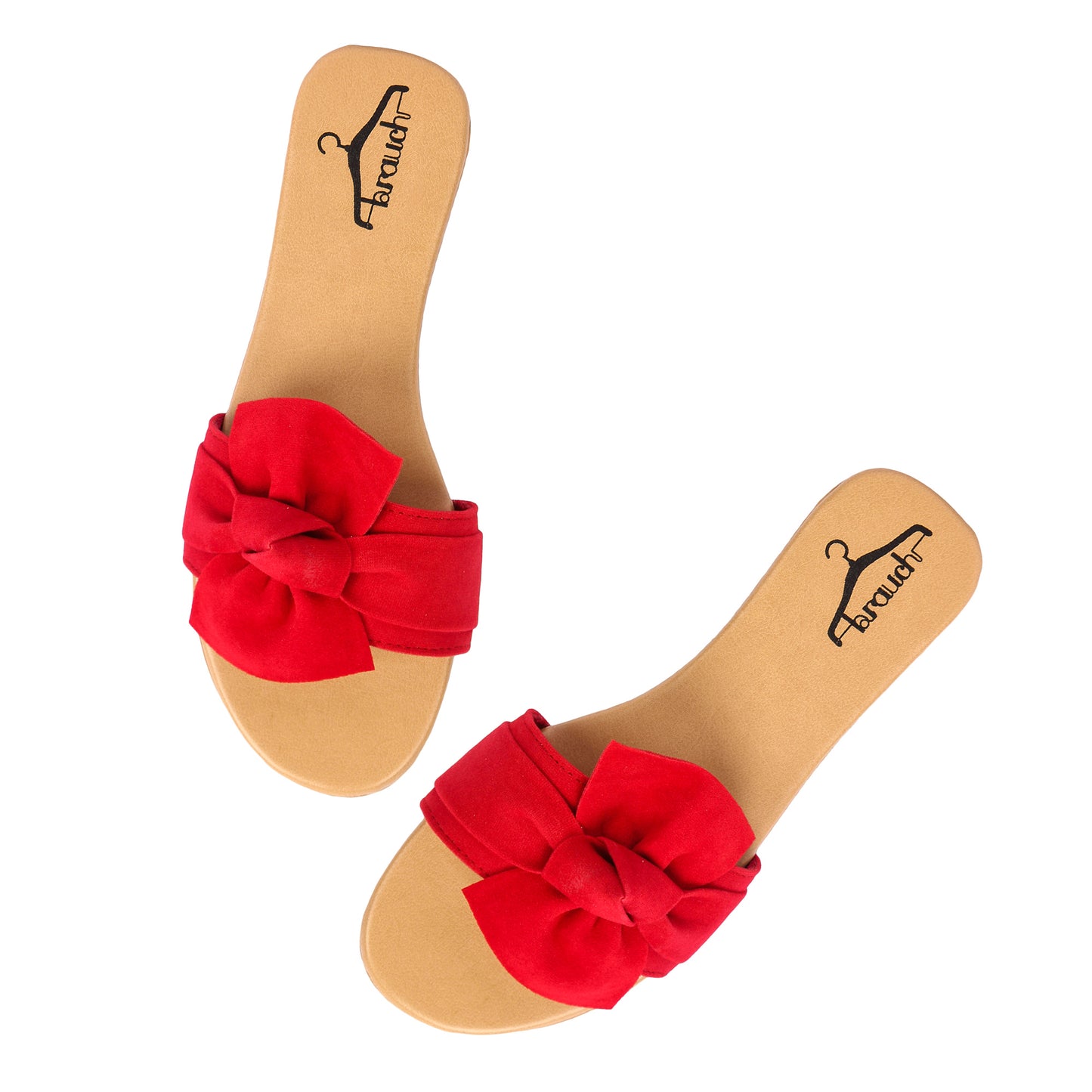 Brauch Women's Red Suede Bow Flats Slides