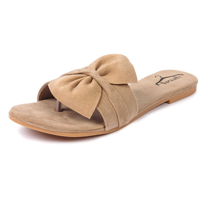 Brauch Women's Tan Suede Bow Flats/Slippers