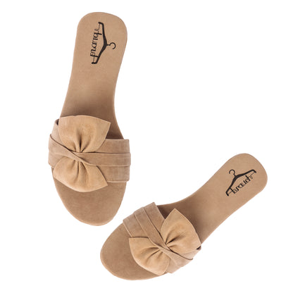 Brauch Women's Tan Suede Bow Flats/Slippers