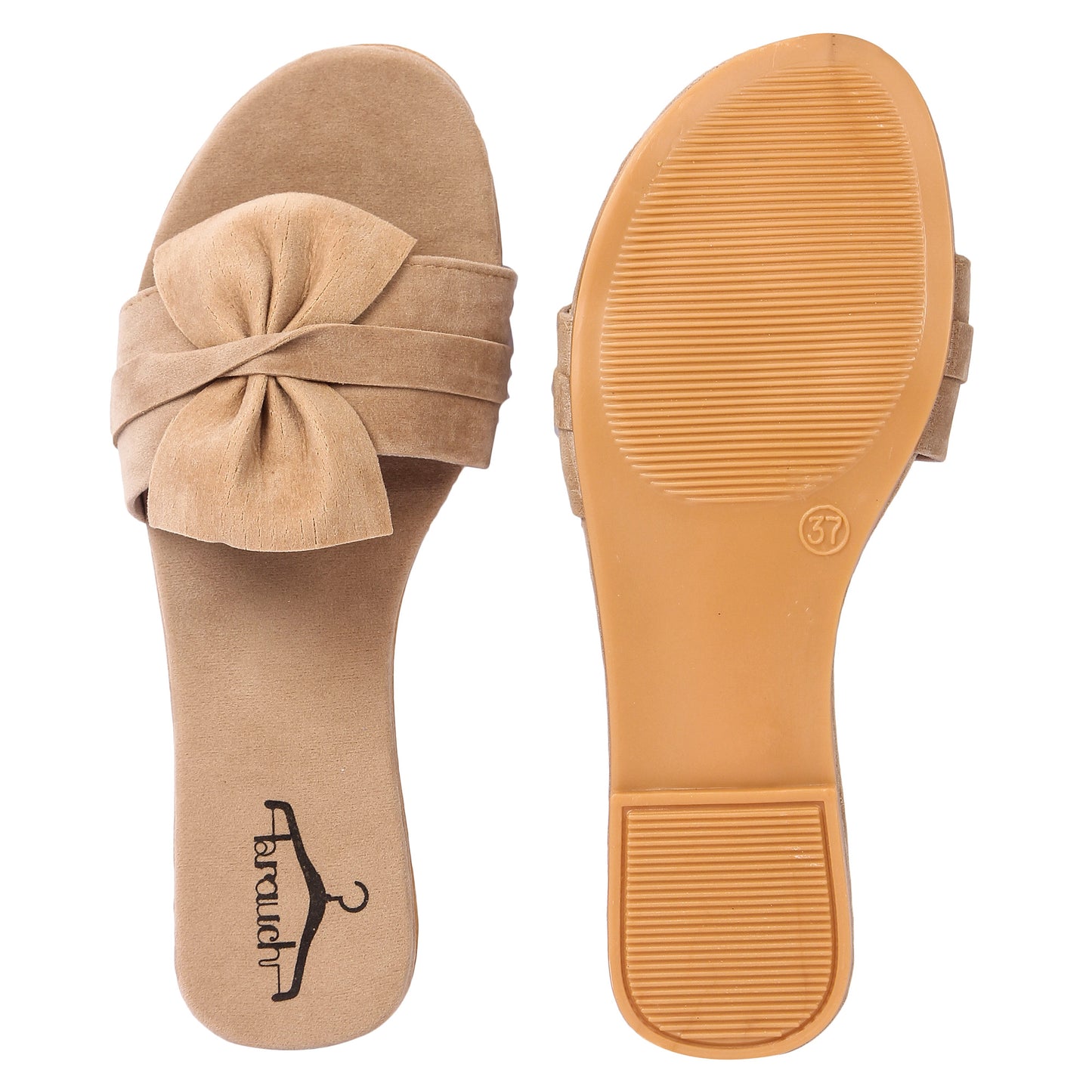 Brauch Women's Tan Suede Bow Flats/Slippers