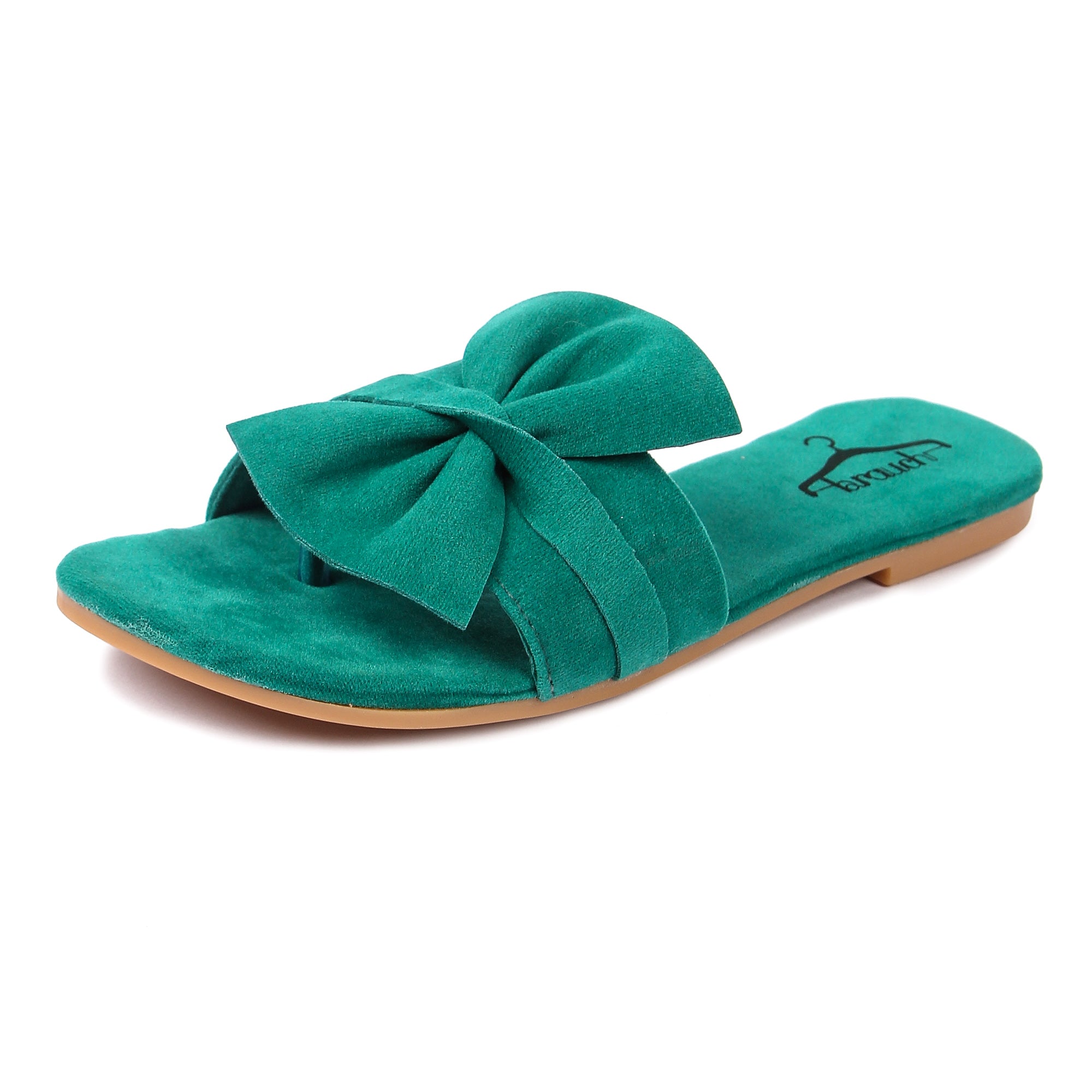 Brauch Women s Bottle Green Suede Bow Flats Slippers