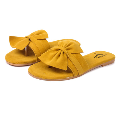 Brauch Women's Mustard Suede Bow Flats/Slippers