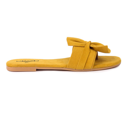 Brauch Women's Mustard Suede Bow Flats/Slippers