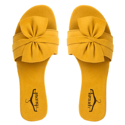 Brauch Women's Mustard Suede Bow Flats/Slippers