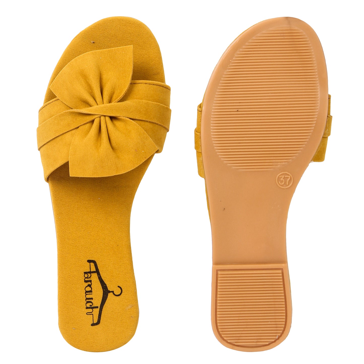 Brauch Women's Mustard Suede Bow Flats/Slippers