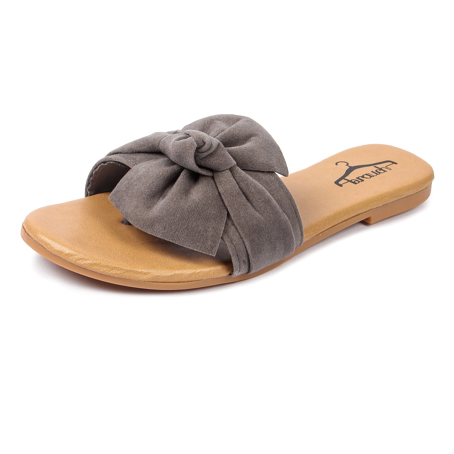 Brauch Women's Grey Suede Bow Flats Slides