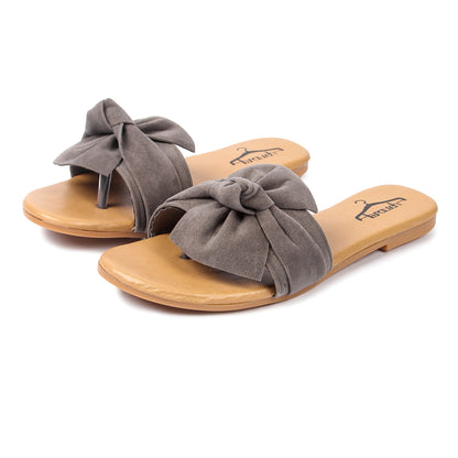 Brauch Women's Grey Suede Bow Flats Slides