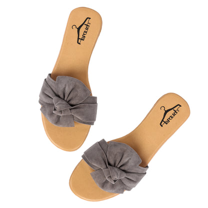 Brauch Women's Grey Suede Bow Flats Slides