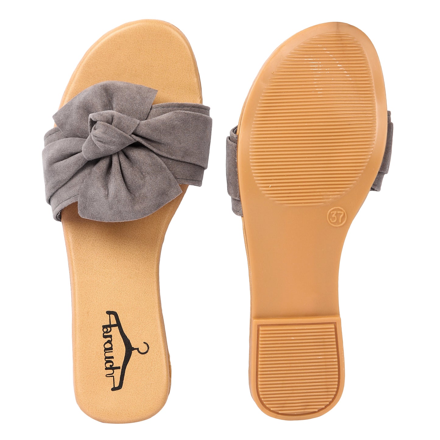 Brauch Women's Grey Suede Bow Flats Slides