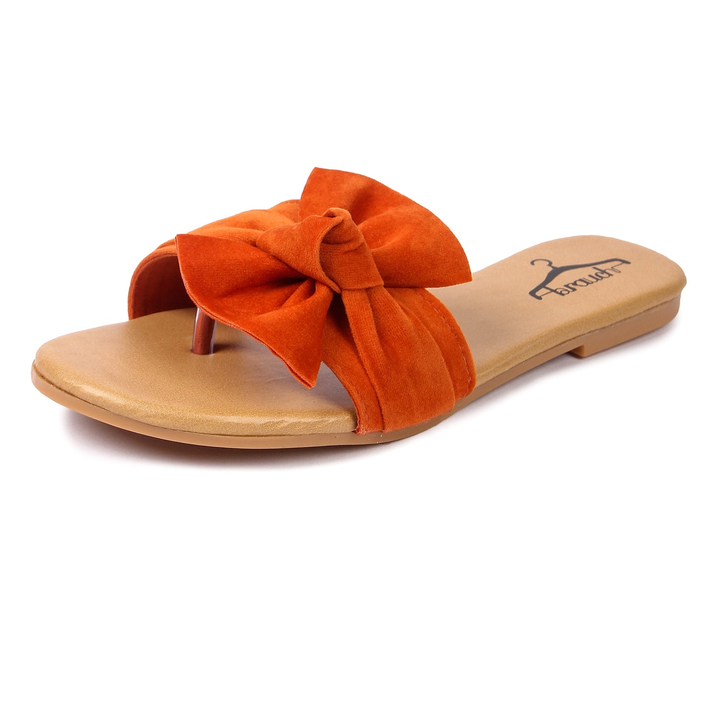 Brauch Women's Orange Suede Bow Flats Slides