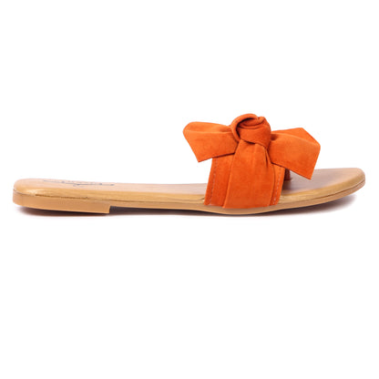 Brauch Women's Orange Suede Bow Flats Slides