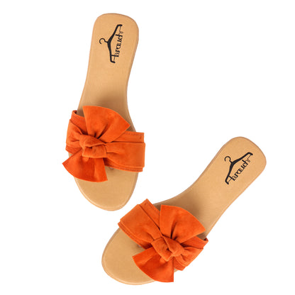 Brauch Women's Orange Suede Bow Flats Slides