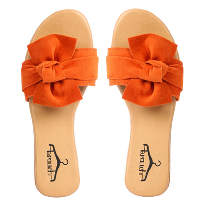 Brauch Women's Orange Suede Bow Flats Slides