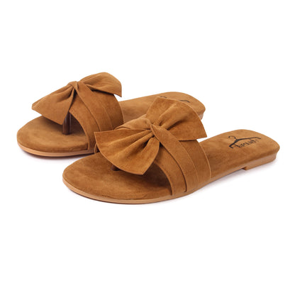 Brauch Women's Royal Brown Suede Bow Flats/Slippers