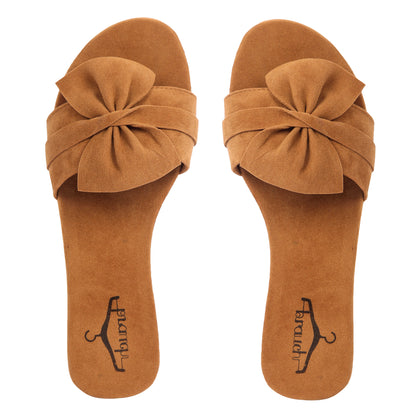 Brauch Women's Royal Brown Suede Bow Flats/Slippers