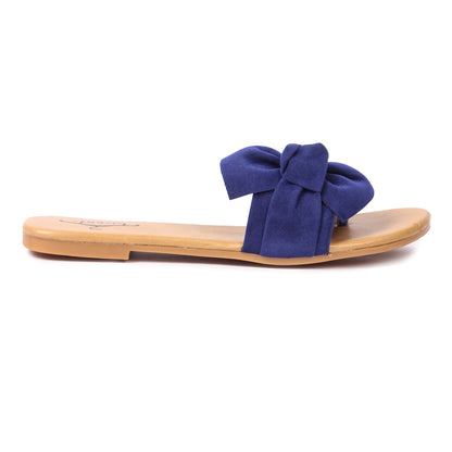 Brauch Women's Blue Suede Bow Flats Slides