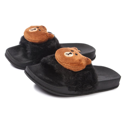 Brauch Women's Black Fur Bear Slides