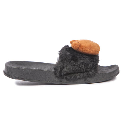 Brauch Women's Black Fur Bear Slides