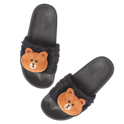 Brauch Women's Black Fur Bear Slides