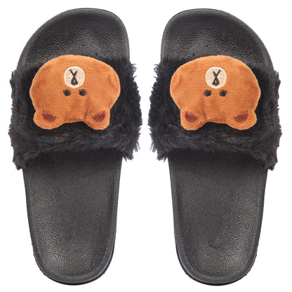 Brauch Women's Black Fur Bear Slides