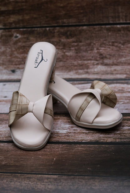 Brauch Beige Stylish Bow Block Heel