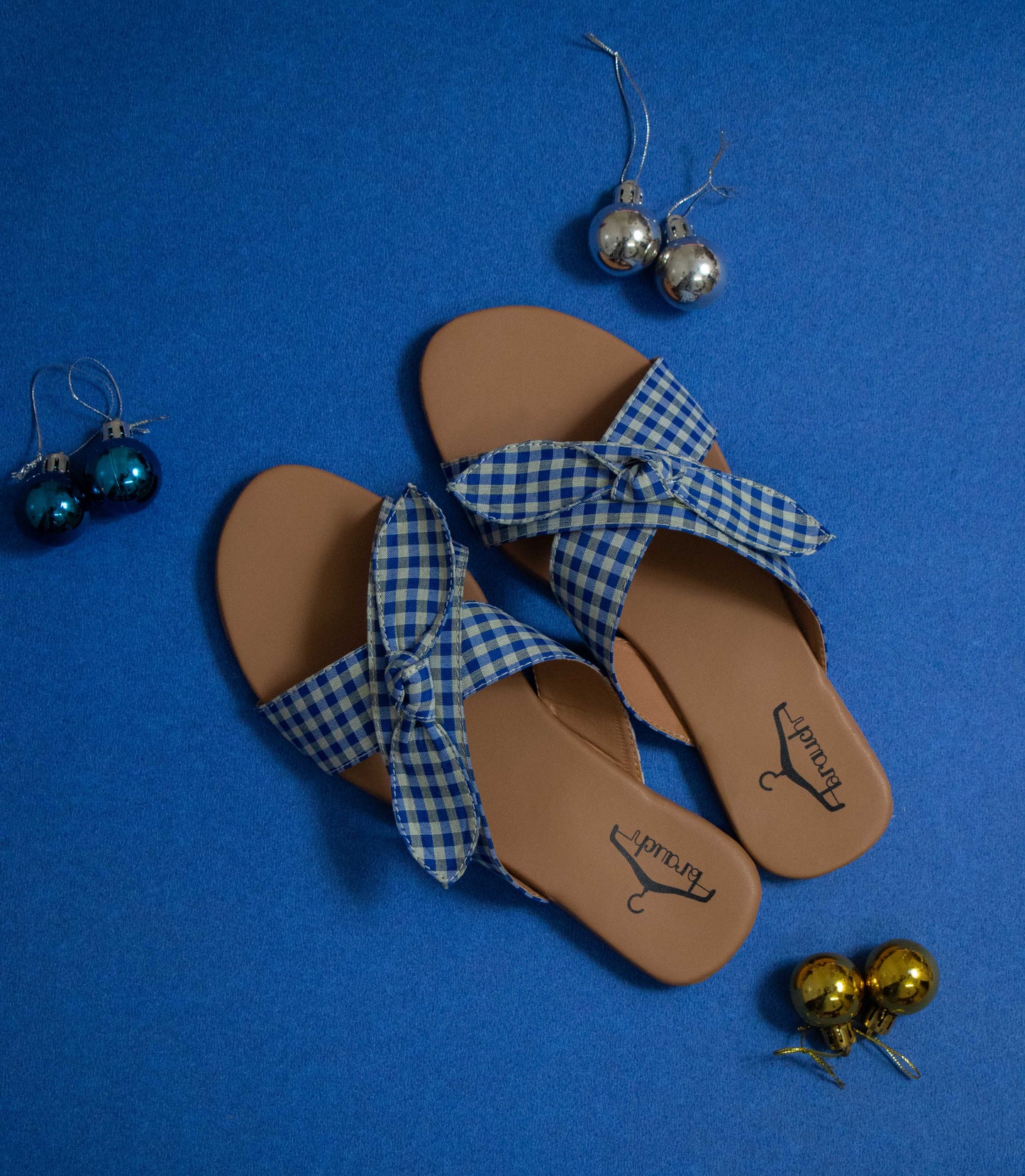 Women Blue Bow Checkered Fashion Flats