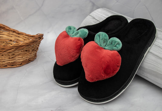 Brauch Women's Black Fur Heart Apple Winter Slippers