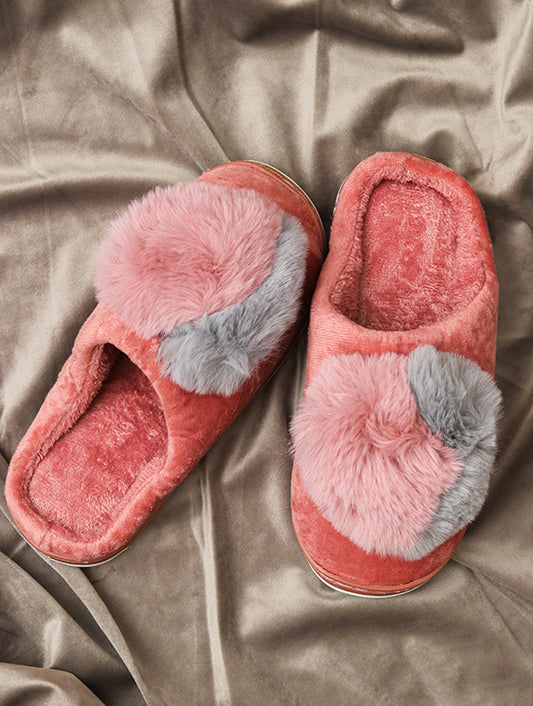 Brauch Women's Pink Heart Furry Winter Slippers