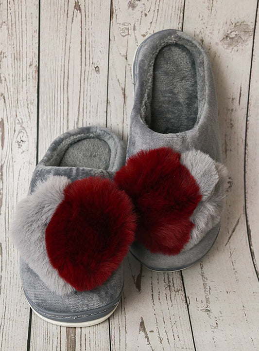 Brauch Women's Grey Heart Furry Winter Slippers