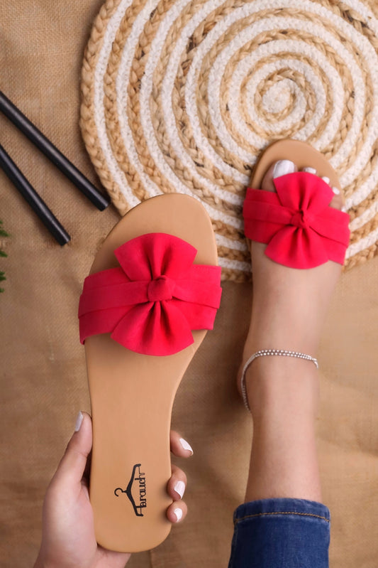 Brauch Women's Pink Suede Bow Flats Slides