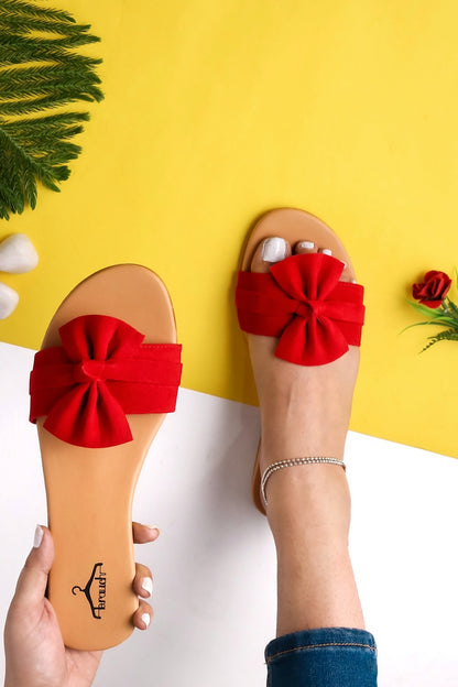 Brauch Women's Red Suede Bow Flats Slides