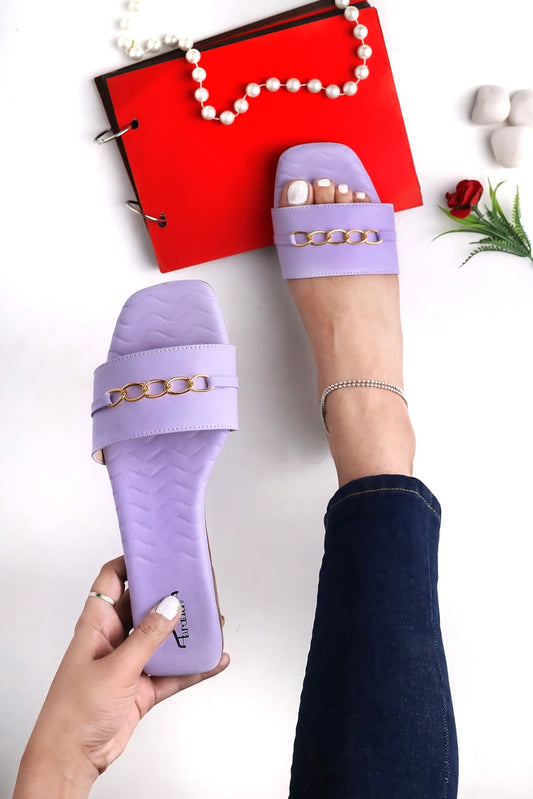 Brauch Lavender Buckle Strap Patterned Flats