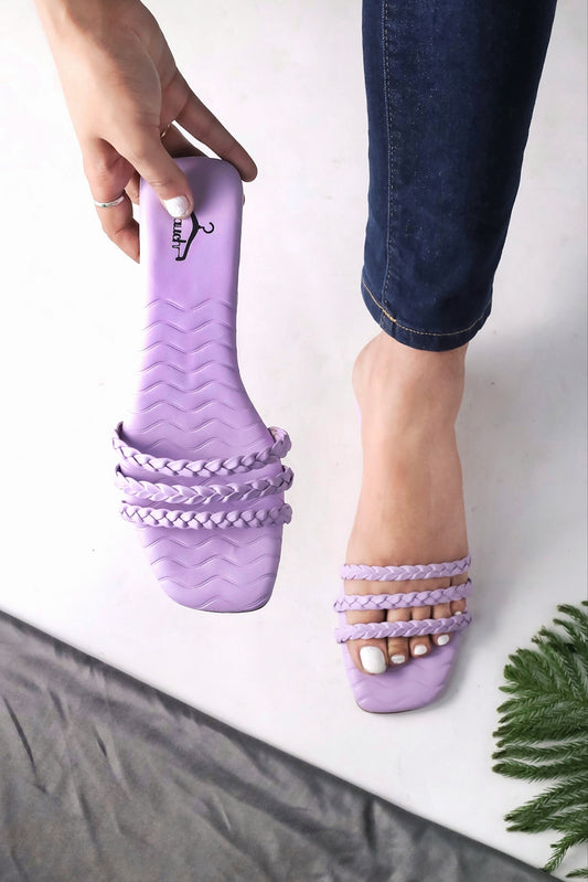 Brauch Lavender Braided Multistrap Patterned Flats